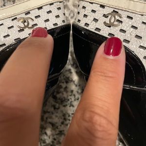 Rare one of kind Chanel heels. Heel height 4in.. patent leather